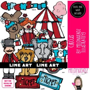 Circus clip art, Big Top, ringmaster, clown LINE ART and BLACK AND WHITE