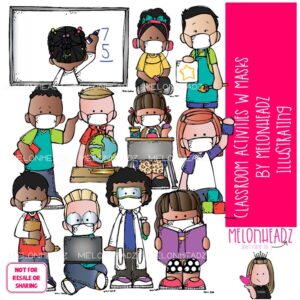 Classroom Activities clip art, masks, school COLORED Version