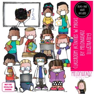 Classroom Activities clip art, masks, school COMBO PACK