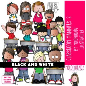 Classroom Manners 2 clip art, etiquette, rules BLACK AND WHITE