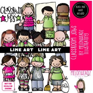 Classroom Jobs clip art, school, kidlettes LINE ART and BLACK AND WHITE