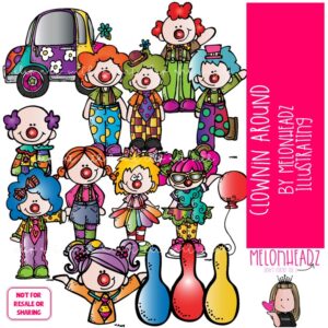 Clownin Around clip art, clowns, costume, circus COLORED Version