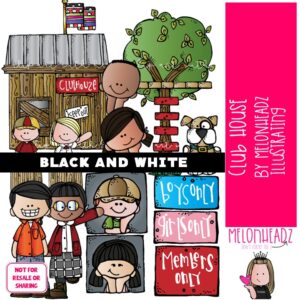 Clubhouse clip art, treehouse, club BLACK AND WHITE