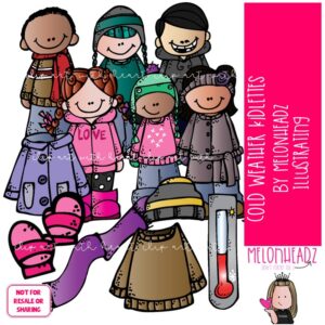 Cold Weather Kidlettes clip art, Winter clip art COLORED Version