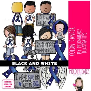 Colon Cancer clip art, Awareness, ribbon BLACK AND WHITE