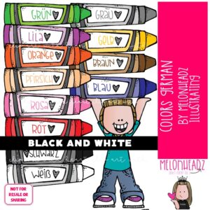 Colors clip art, German, crayon BLACK AND WHITE
