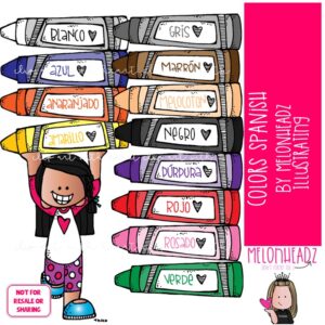 Colors clip art, Spanish, crayon COLORED Version