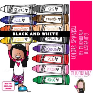 Colors clip art, Spanish, crayon BLACK AND WHITE