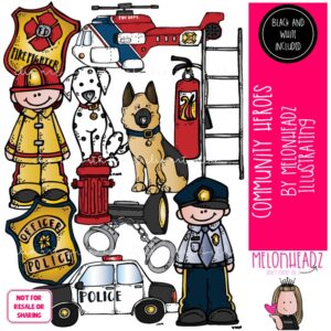 Community Heroes clip art, fireman, police officer COMBO PACK
