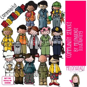 Community Service clip art, career, worker COLORED Version