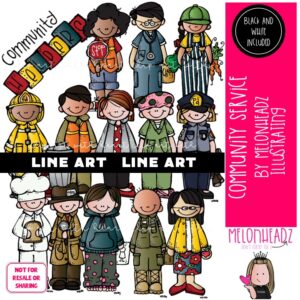 Community Service clip art, career, worker LINE ART and BLACK AND WHITE