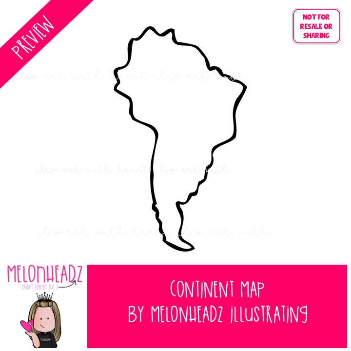 Continent map clip art, world LINE ART and BLACK AND WHITE - Image 2