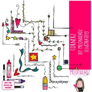 Corner clip art, page break, divider COLORED Version