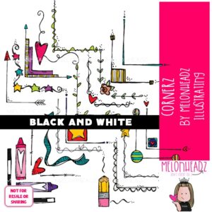 Corner clip art, page break, divider BLACK AND WHITE