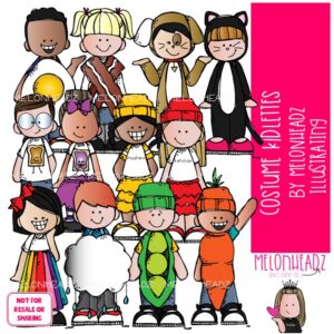Costume Kidlettes clip art, Halloween, pairs COLORED Version