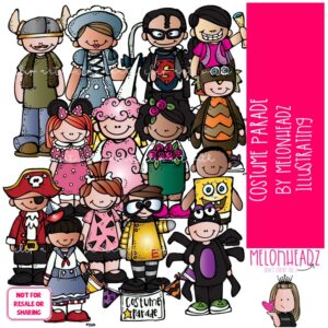 Costume Parade clip art, Halloween, school COLORED Version