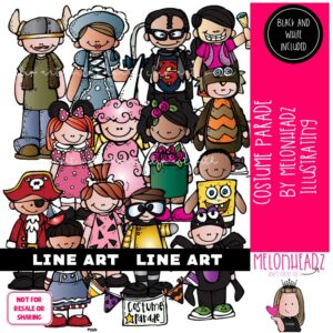 Costume Parade clip art, Halloween, school LINE ART and BLACK AND WHITE