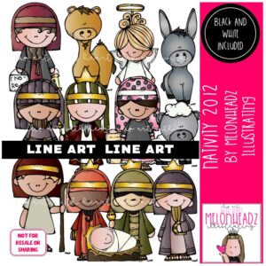 Nativity clip art 2012, Bobbleheadz clip art LINE ART and BLACK AND WHITE
