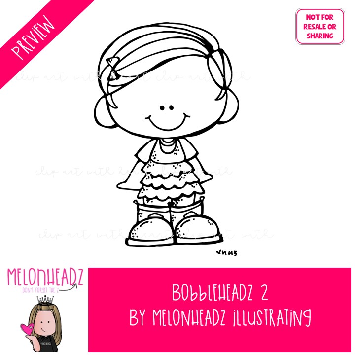 Bobbleheadz 2 clip art, kid BLACK AND WHITE - Image 2