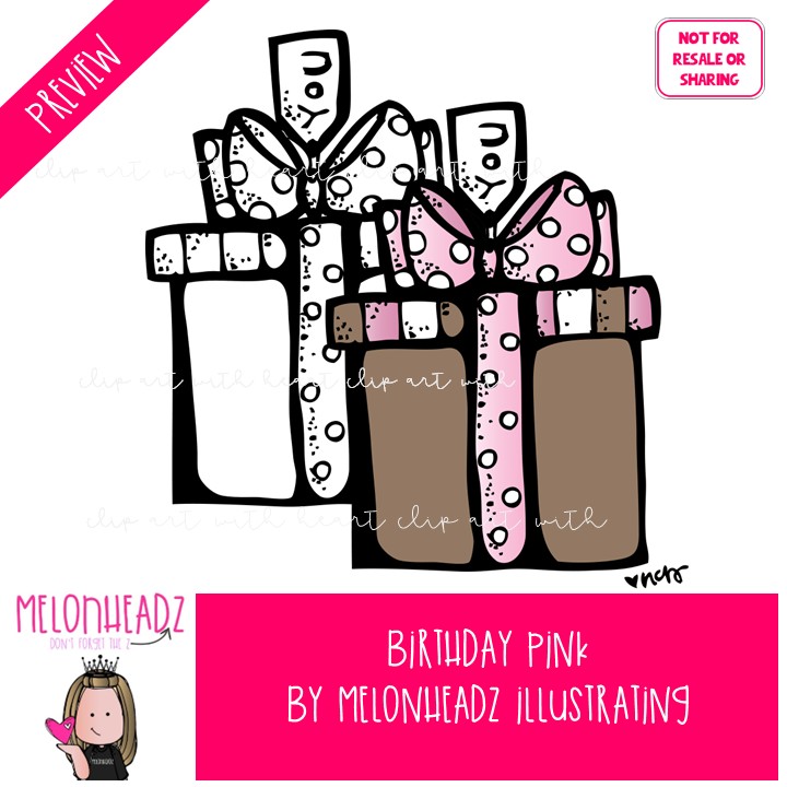 Birthday clip art, Pink, cake, balloons COMBO PACK - Image 2