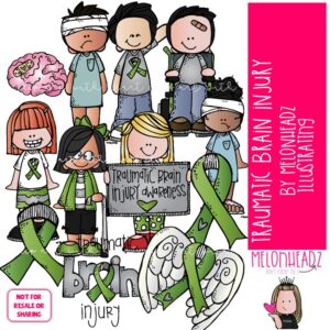 Traumatic Brain Injury clip art, awareness, TBI, ribbon COLORED Version