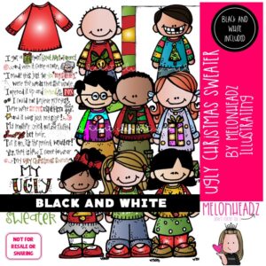 Ugly Christmas Sweater clip art BLACK AND WHITE