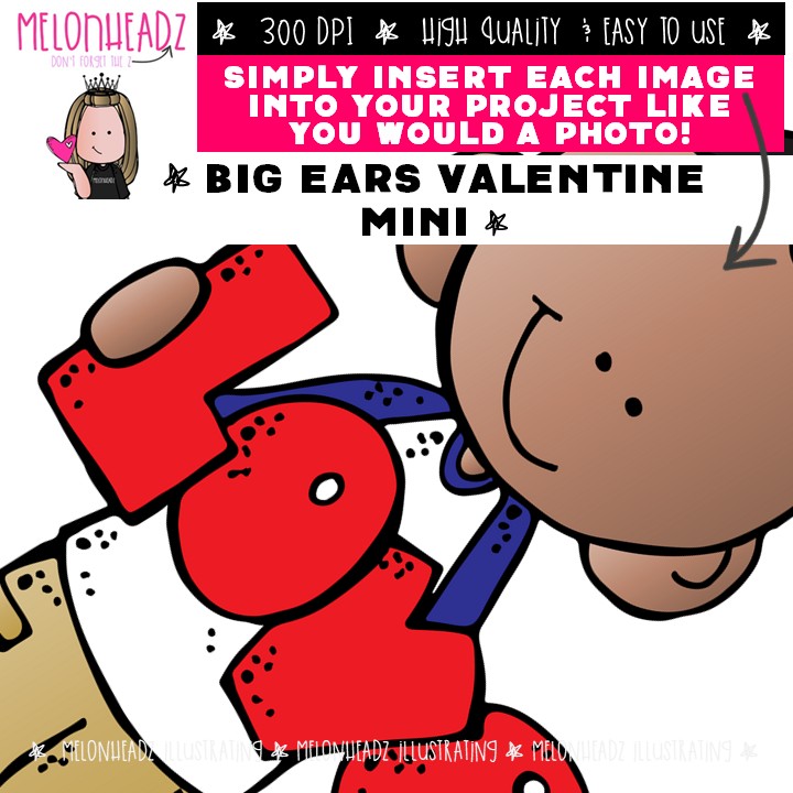 Big Ears clip art, Valentine's Day Mini - Image 3