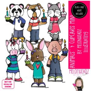 Animals and Cupcakes clip art, Birthday clip art Mini