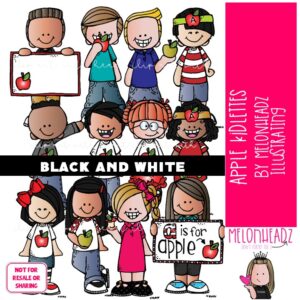 Apple Kidlettes clip art, Apple clip art BLACK AND WHITE