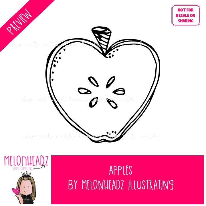 Apples clip art, Fruit clip art, Food clip art BLACK AND WHITE - Image 2