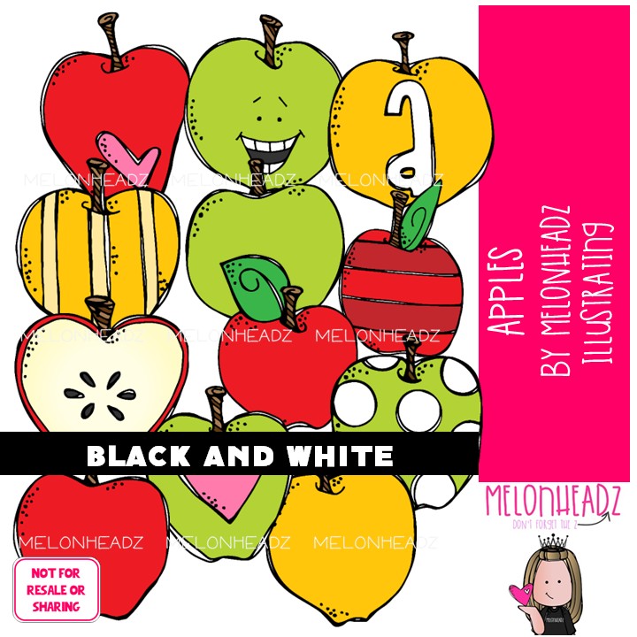 Apples clip art, Fruit clip art, Food clip art BLACK AND WHITE