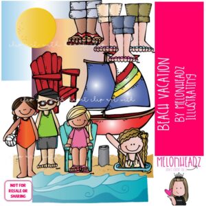 Beach Vacation clip art, background, waves COLORED Version