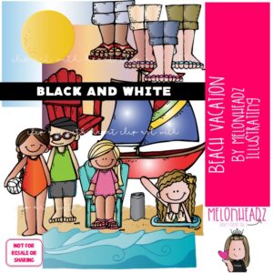 Beach Vacation clip art, background, waves BLACK AND WHITE