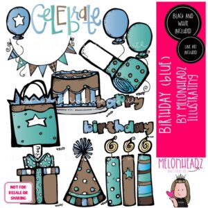 Birthday clip art, Blue, cake, balloons COMBO PACK