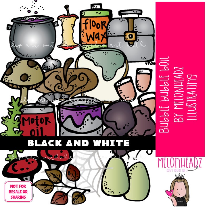 Bubble Bubble Boil clip art, literature, book companion, Halloween BLACK AND WHITE