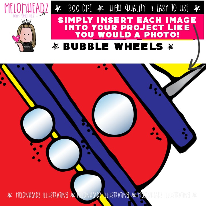 Bubble Wheels clip art, cars, trucks COLORED Version - Image 3