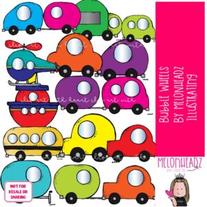 Bubble Wheels clip art, cars, trucks COLORED Version