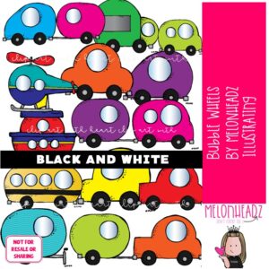 Bubble Wheels clip art, cars, trucks BLACK AND WHITE