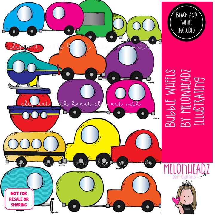 Bubble Wheels clip art, cars, trucks COMBO PACK