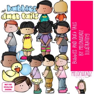 Bubbles and Ducktails clip art, line up, quiet COLORED Version