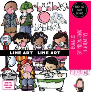 Bubbles clip art, gum, bath LINE ART and BLACK AND WHITE