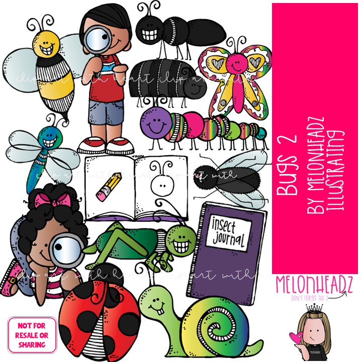 Bugs 2 clip art, insect, grasshopper COLORED Version