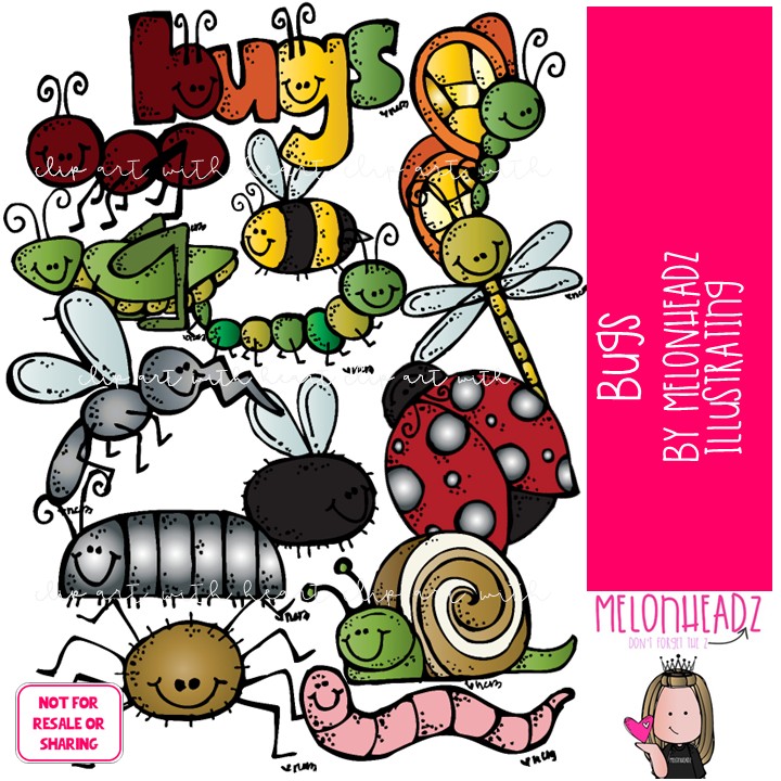 Bugs clip art, insect, butterfly COLORED Version