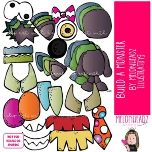Build a Monster clip art, Mix & Match Monster parts, Halloween COLORED Version