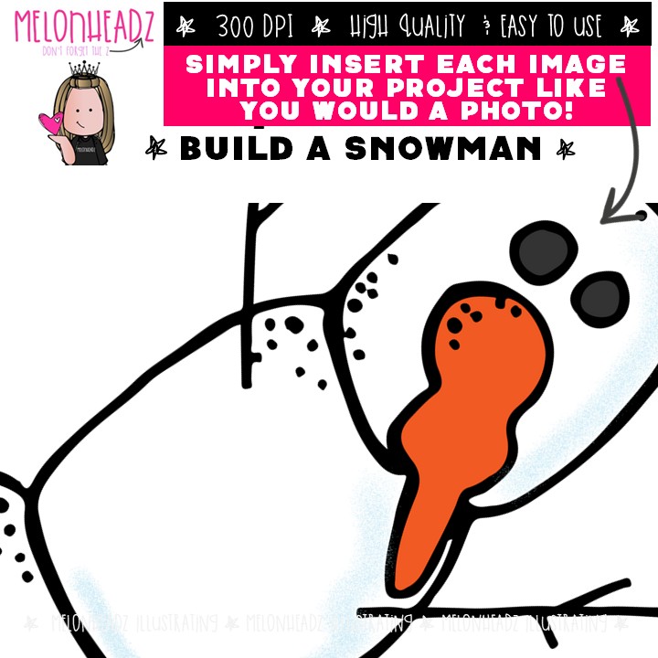 Build A Snowman clip art, winter, sequence, snowflake COLORED Version - Image 3