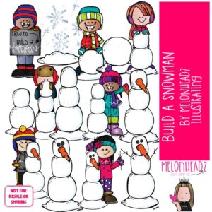 Build A Snowman clip art, winter, sequence, snowflake COLORED Version