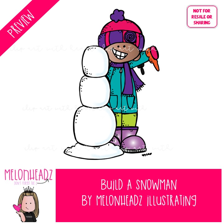 Build A Snowman clip art, winter, sequence, snowflake COLORED Version - Image 2