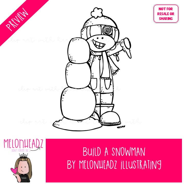 Build A Snowman clip art , winter, sequence, snowflake BLACK AND WHITE - Image 2