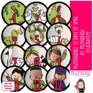 Buttonheadz clip art 12, Days of Christmas clip art COLORED Version