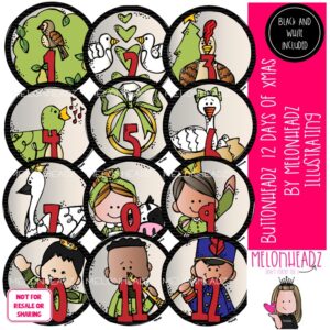 Buttonheadz clip art, 12 Days of Christmas clip art COMBO PACK